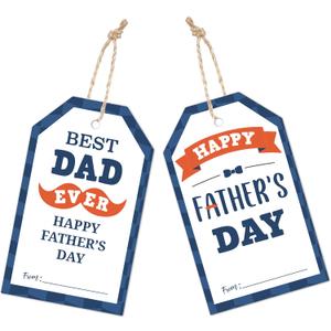 50Pcs Gift Tags for Father Gift - 2.1"x3.5" Happy Father's Day Tags with String - Best Dad Ever Thank You Cards Tag Hanging Paper Gift Tag for Present Party Favor Wrapping - A01