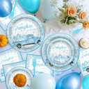 Avezano 96 PCS Little Pumpkin Baby Shower Decorations Blue Pumpkin Plates and Napkins for Boys Fall Autumn Baby Shower Decoration Supplies, Serves 24