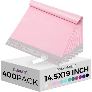 Fuxury Poly Mailers 14.5x19 Inch 400 Pack, Self Seal Large Shipping Bags for Clothes, Waterproof Mailing Envelopes, Tear-Resistant Packaging Bags for Small Business,Light Pink