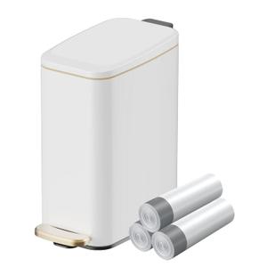 KUK Slim Bathroom Trash Can with Lid, 1.6 Gal / 6L Stainless Steel Small Garbage Bin with Detachable Inner Bucket, Step Pedal, Silent Close, Wastebasket for Toilet, Bedroom, Home, Office (White)