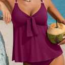 Aleumdr Women's Tankini Swimsuits Tummy Control Two Piece Bathing Suit V Neck Tie Front Flowy Swim Top with Bottom (Pink, XXL)