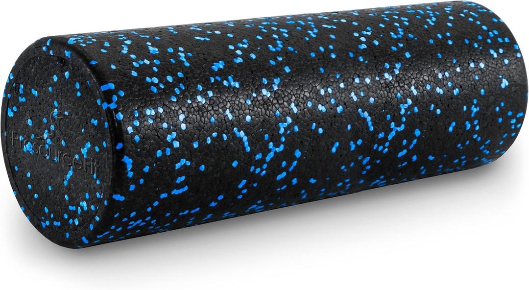 ProsourceFit High Density Foam Rollers 18 - inches long, Firm Full Body Athletic Massage Tool for Back Stretching, Yoga, Pilates, Post Workout Muscle Recuperation, Black/Blue