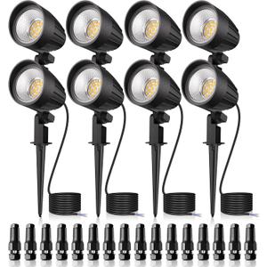 MEIKEE 7W 800lm Low Voltage Landscape Lights, 12V 24V LED Landscape Lighting with Connectors, 2700K IP66 Waterproof Outdoor LED Spotlights for Garden Pathway Yard Decoration (8 Pack)