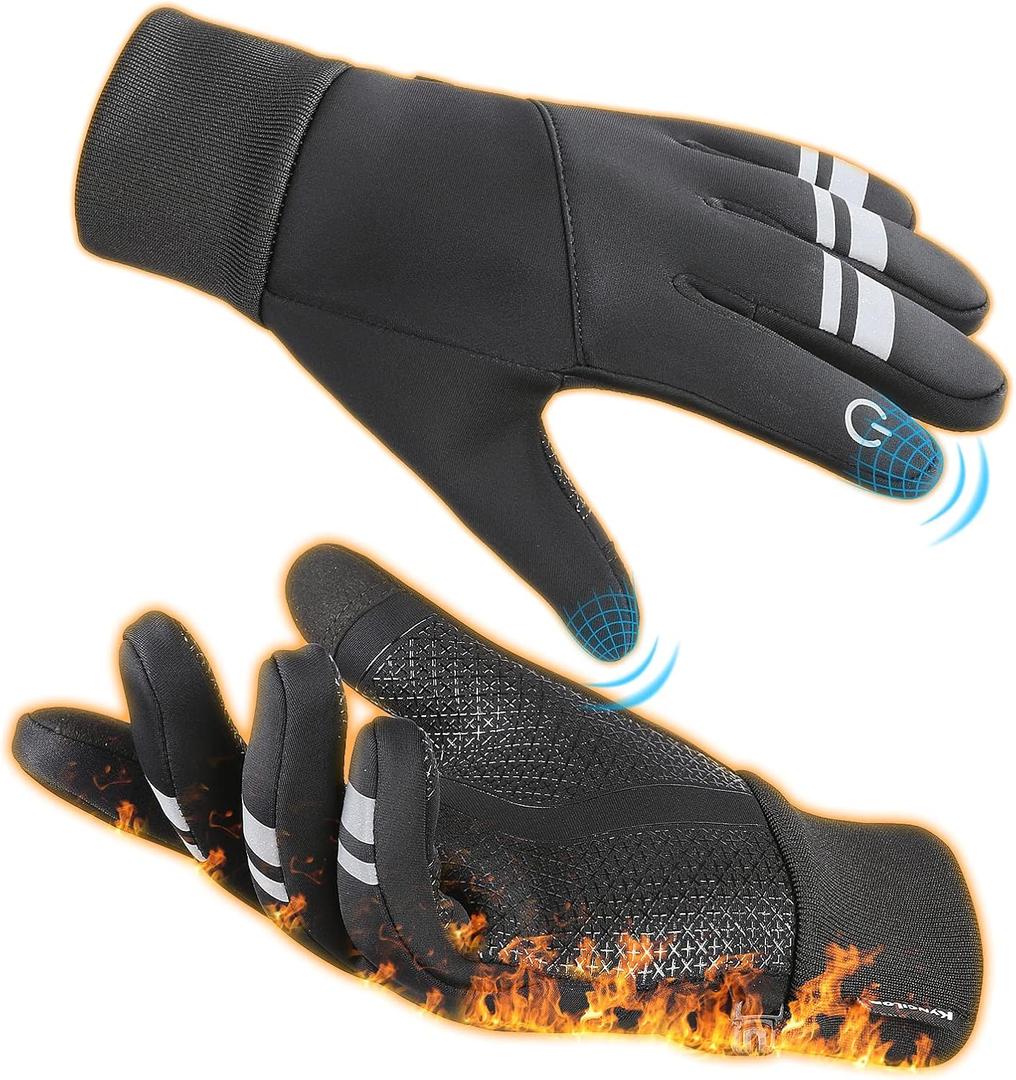 KynciLOR Winter Gloves for Men Cold Weather Anti-Slip Thermal Running Gloves for Women Touchscreen Windproof Water-Resistant Gloves for Outdoor Cycling Hiking Driving Skiing (Large, Classic Black)