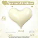 Cream White Heart Balloons,6Pcs 24 Inch Large White Heart Foil Balloons for Valentine's Day Birthday Wedding Engagement Bridal Showers Anniversary Party Decorations