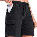 Haimont Women's 7 Inch Hiking Cargo Shorts with Belts Elastic Waist Nylon Quick Dry Water Resistant Camping Travel Trekking (Black, M)