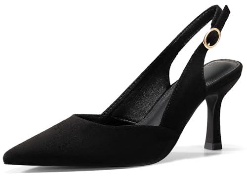 Rilista Womens Slingback Pumps Closed Pointed Toe Kitten Heel Sandals Wedding Evening Party Dress Shoes Black Suede Black 8,5