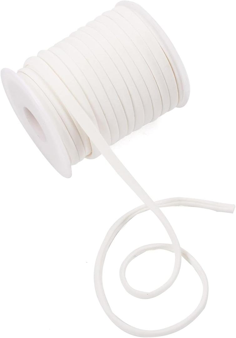 Cheriswelry 21.87 Yards 5mm Elastic Nylon Cord Flat Stretch Beading Strings Chinese Knotting Cord Soft Band Rope Braided Fabric Threads for DIY Crafting Sewing Macrame Jewelry Making Creamy White