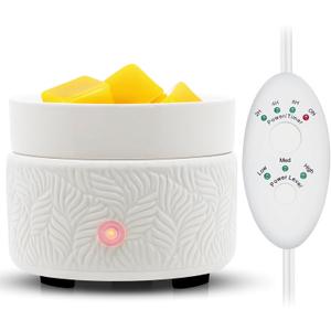 Candle Wax Melts Warmer Burner - Ceramic Essential Oil Warmer 3-in-1 candle warmer Timer Adjust Fragrance Intensity Auto Shut Off for Scented Wax Tart Cube Aromatherapy Home Office Bedroom Decor Gifts
