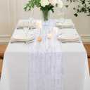 P Pothuiny 6 Pcs White Silver Table Runner 28 x 120 Inch, Glitter Metallic Foil Tulle Table Runner Party Silvery Sheer Gauze Table Decor for Wedding Birthday Christmas Anniversary