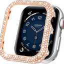Mosonio Case Cover Compatible with Apple Watch 44mm, Full Bling Metal Watch case 44mm for Women, Shiny and Durable Protective Case Cover for iwatch Series 6 5 4 Se 44 mm (Rose Gold,44mm)