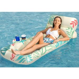 Jasonwell Inflatable Pool Float Adult - Pool Floaties Lounger Floats Floating Chair Raft with Adjustable Backrest Cup Holders Water Floaty Lake Lounge Tanning Floats Beach Party Toys for Adults, Beige