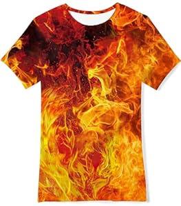 RAISEVERN Boys Flame Shirts Size 10-12 Kids T-Shirt Novelty Graphic-Print 3D Tees Funny Tops Summer Short Sleeve Outfits Size 12-14 Years