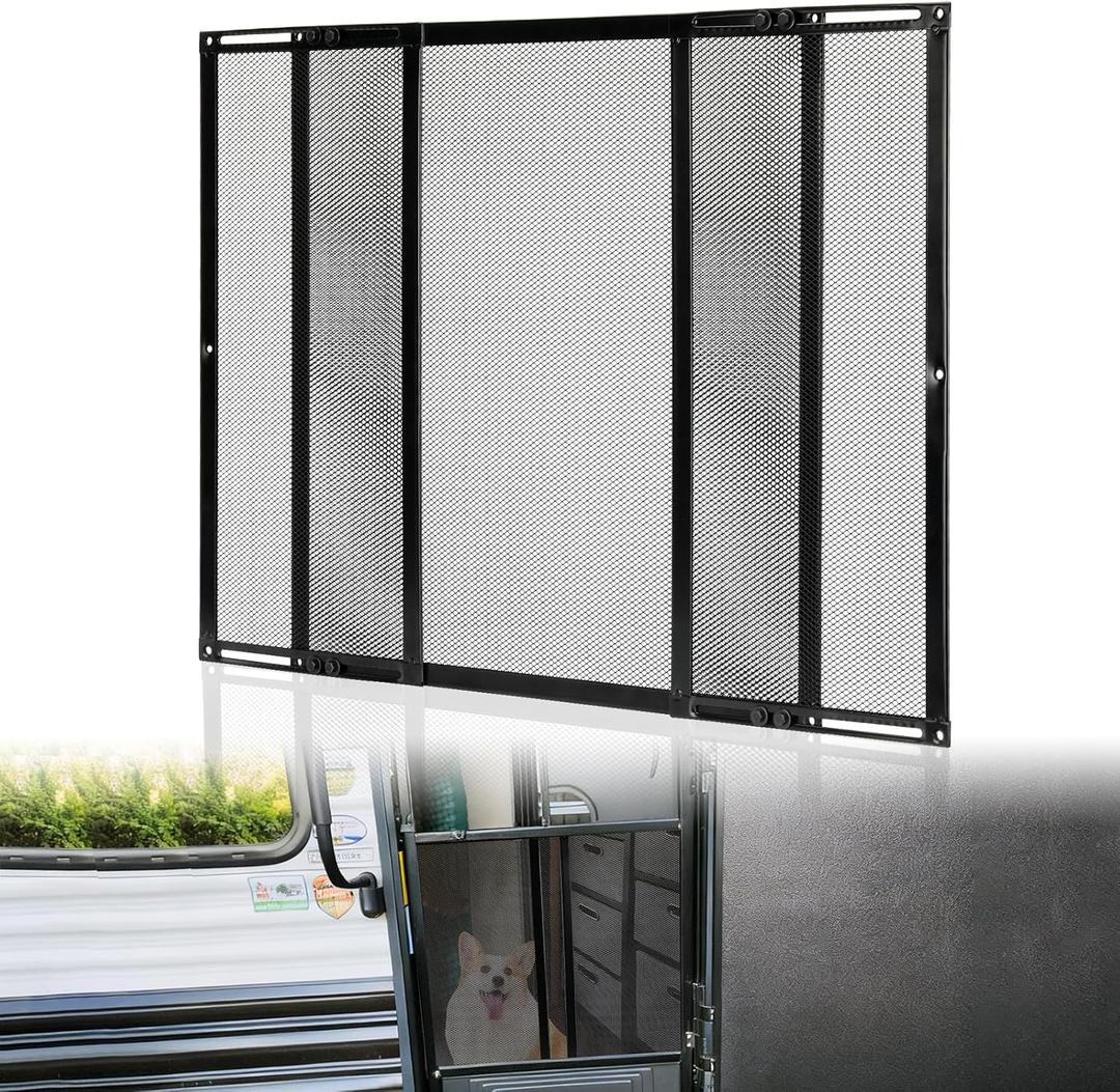 Premium RV Screen Door Protector, Lightweight Adjustable 22"- 35" RV Entry Screen Door Grille, Metal Screen Door Guard for RV, Camper, Yard, Garden