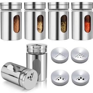 6 Pack Salt and Pepper Shakers, 80ml Spice Jars with Shaker lids, Salt Shakers Glass with Adjustable Pour Holes, Stainless Steel Seasoning Containers, Spice Bottles Glass for Kitchen