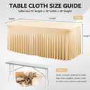 Wish Care 6 Pack Champagne Spandex Table Clothes for 6 Foot Rectangle Tables, 6FT Wrinkle Free Fitted Tablecloths Ruffles Design Table Cover for Party, Banquet, Wedding and Events