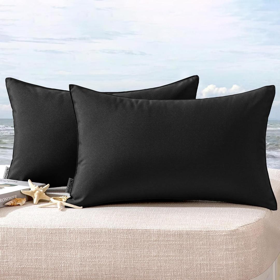 MIULEE Pack of 2 Decorative Outdoor Waterproof Pillow Covers Rectangular Garden Cushion Sham Throw Pillowcase Summer Shell for Spring Patio Tent Couch 12x20 Inch Black