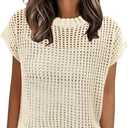 ANRABESS Women's Tops 2025 Trendy Summer Shirts Crochet Cap Sleeve Knitted Sweater Beach Vacation Clothes Fall Fashion Outfits Beige XL