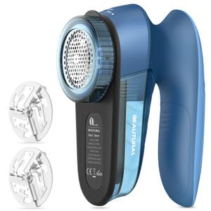 BEAUTURAL Fabric Shaver and Lint Remover, Sweater Defuzzer with 2-Speeds, 2 Replaceable Stainless Steel Blades, Battery Operated, Remove Clothes Fuzz, Lint Balls, Pills, Bobbles (Tufts Blue)