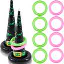 Leitee 10 Pcs Inflatable Witch Hat Ring Toss Game Set Carnival Pink and Green Inflatable Ring Toss for Witch Themed Birthday Party Decoration Indoors Outdoors