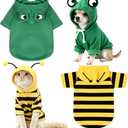 2 Pcs Dog Halloween Costume Frog Coat Hoodies Bee Outfits Warm Winter Clothes for French Bulldog Chihuahua Puppy Cat Kitten Pet Accessories(S)