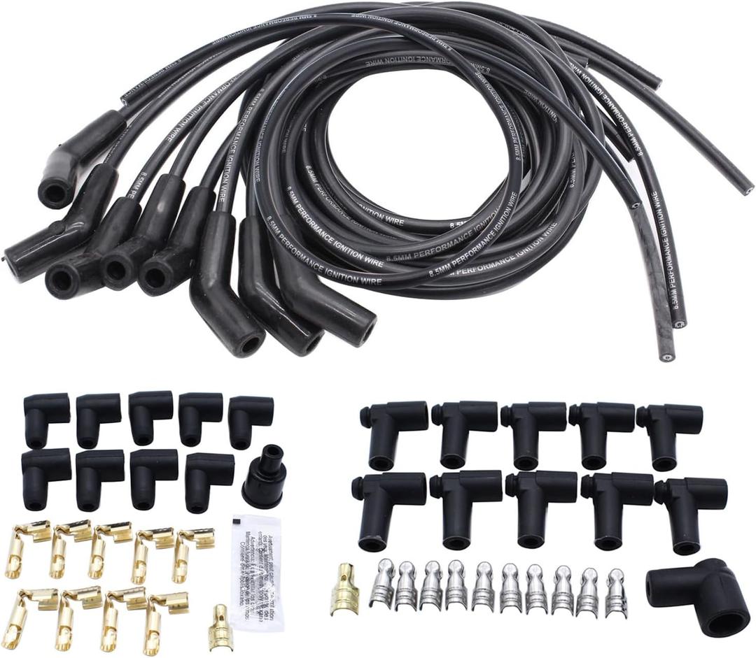 Spark Plug Wires 8.5mm Universal 135/45 Degree HEI Spark Plug Wires with 135 Degree Compatible for Chevy Ford Mopar BBC (Black)