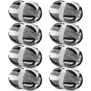 Multi-Pack Chunky Yarn for Hand Knitting - Chenille Blanket Yarn for Crocheting Blankets - 228 Yds/61.6 Oz Rainbow Ombre Yarns - Super Bulky Soft Thick Mixed Color Jumbo Yarns (8, Black-White-Grey)