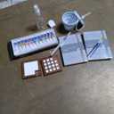 Mini Portable Watercolor Palette,Travel Paint set,15 Grids Portable Wooden Paint Palett with Bag,Paint, Brush, Cleaner Cup,2 Sketchbooks & Magnetic Clip,Watercolor for Painters,Artists