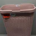 Mind Reader Slim Laundry Hamper with Lid, 40L Clothes Basket, Premium Wicker Design, Plastic, Pink (Single)