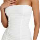Womens Sexy Strapless Solid Bodycon Tube Mini Dresses Stretchy Ruched Slim-line Club Dresses for Night Out (White) M