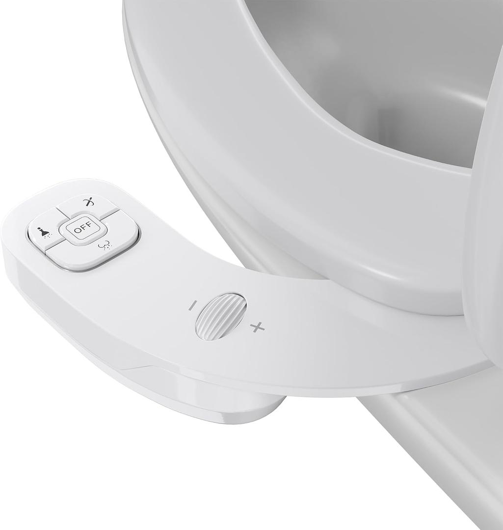 hansrapo Left-Hand Bidet Attachment Non-Electric Dual Nozzle for Rear & Feminine Wash, Adjustable Pressure & Flow, Ultra-Slim Design,Independent Self-Clean Function, Quick-Release for Easy Cleaning