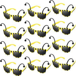 Bencailor 12 Pcs Bee Glasses Sunglasses Honey Costume Funny Accessory for Adult Antenna Party Favors(Black)