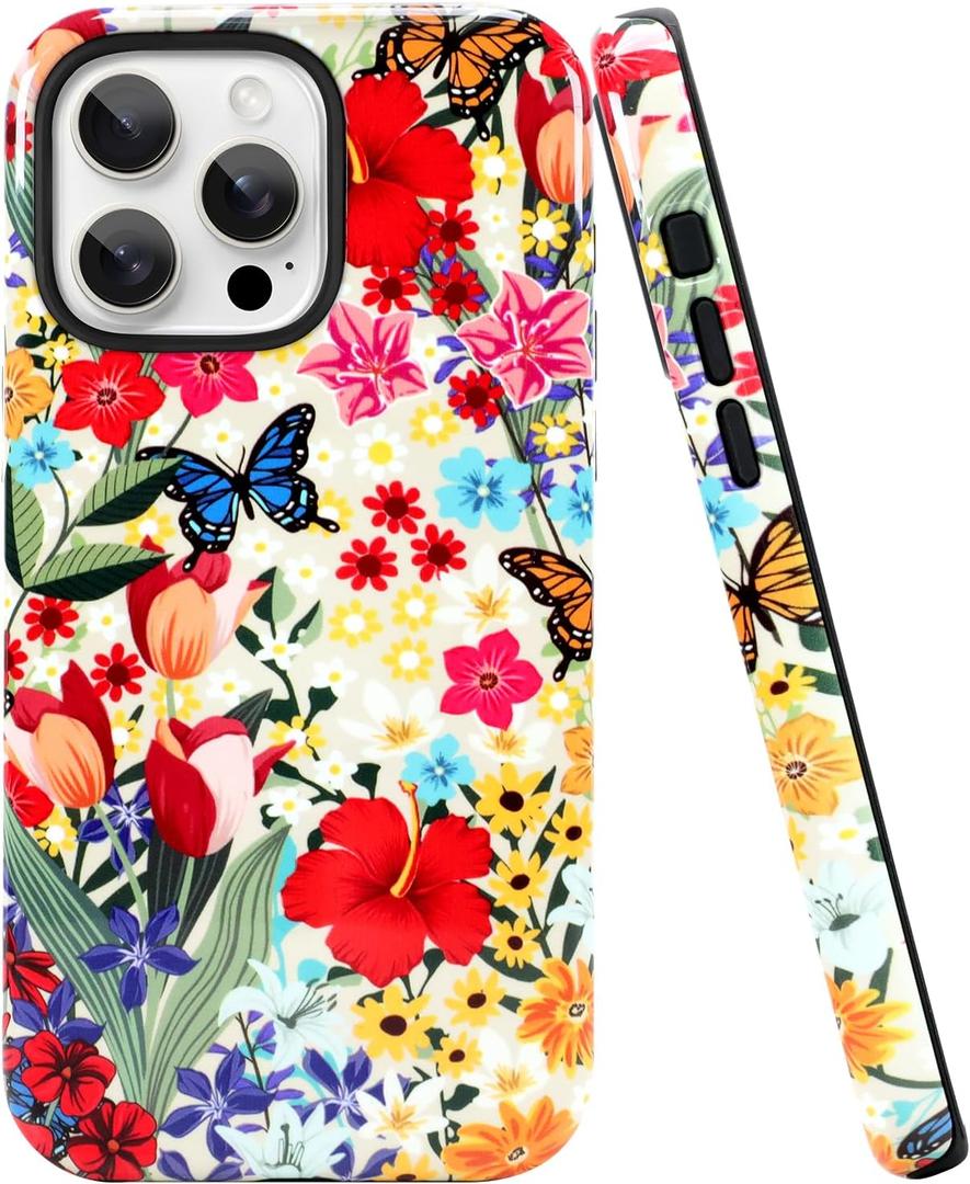 Bonoma Case for iPhone 16 Pro Max, Flower Cluster Phone Case for Girls Women Compatible with Magsafe, Hybrid Scratch Resistant Shockproof Protection Cover for iPhone 16 Pro Max