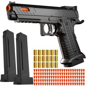 Soft Bullet Toy Gun with Shell Ejecting,Fidget Toy Gun with 120 Soft Bullets, 18 Shells and 2 Magazines,Christmas Birthday Gifts for Boys Kids Adult Age 8+(Black)