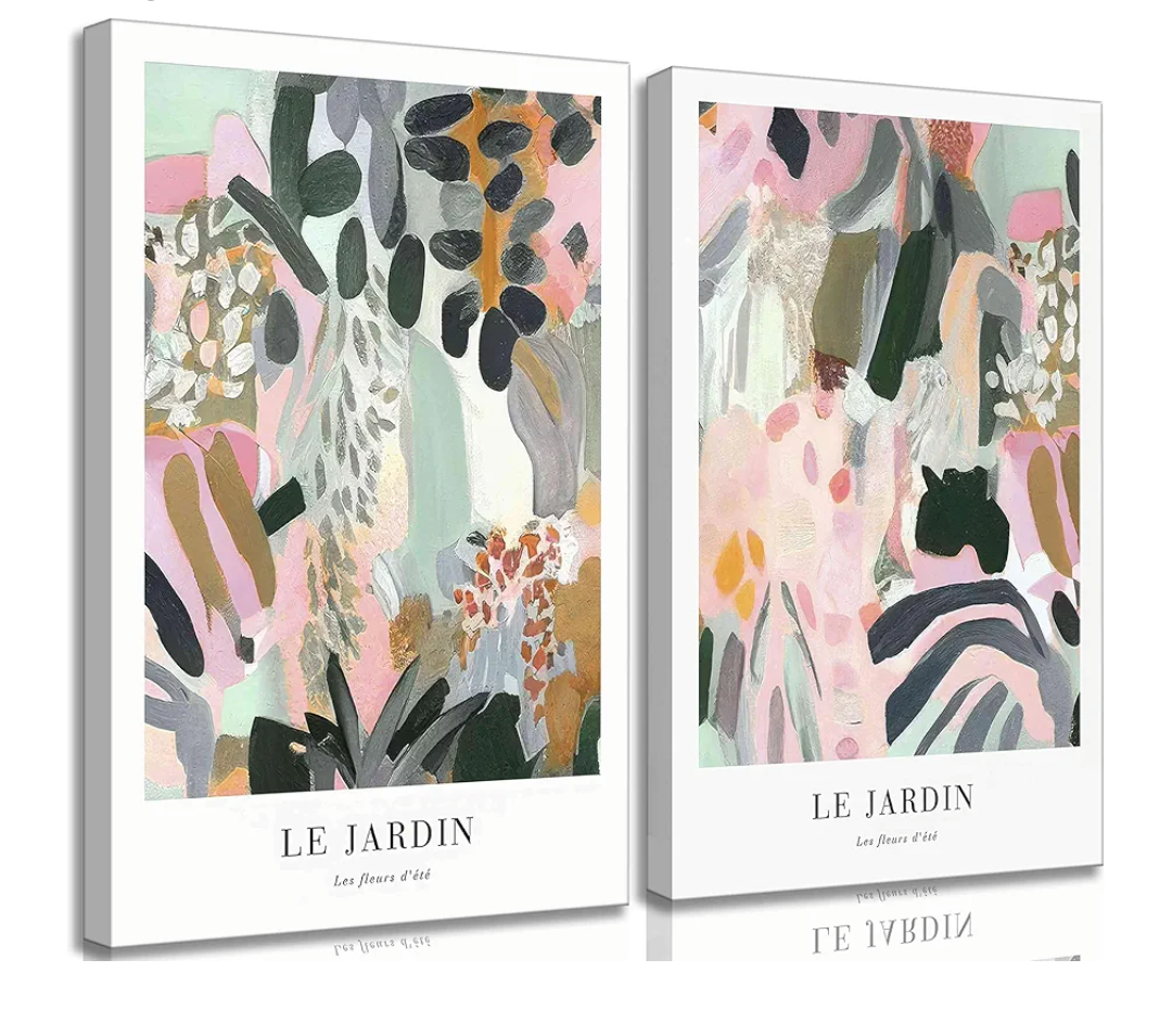 2Pcs Henri Matisse Canvas Wall art Modern Abstract Pink Green Floral Plants Painting Pictures Wall Decor Maximalist Colourful Flower Poster Print Artwork for Living room Bedroom Girls Room