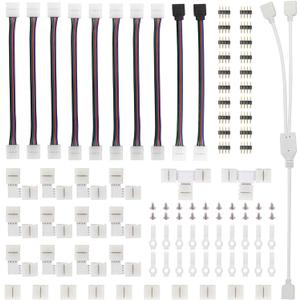 LED Strip Connector Kit for 5050 10mm 4Pin,Includes 8 Types of Solderless LED Strip Accessories,Provides Most Parts for DIY