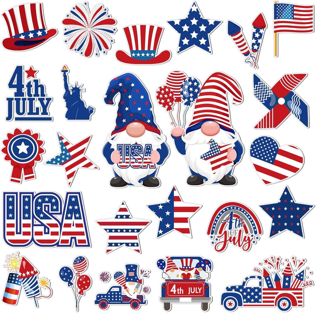 25 Pieces Patriotic Memorial Day Refrigerator Magnets 4th of July Magnets Independence Day Gnomes USA Flag Decorative Fridge Magnetic Stickers for Fridge Metal Door Mailbox Locker Office Cabinet Decor