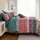 Cottolester Boho Full Comforter Set 8 Pieces,Orange and Green Bohemian Striped Bed in a Bag, Paisley Soft Microfiber Bedding Comforter Set