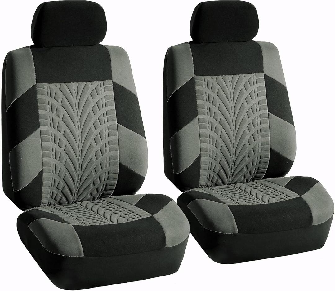 FH Group Front Set Premium Cloth Car Seat Covers for Low Back Car Seat with Removable Headrest, Universal Fit, Airbag Compatible Seat Cover for SUV, Sedan, Beige (Gray)