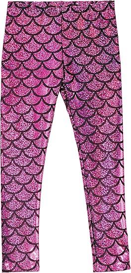 City Threads Girls Leggings Metallic Mermaid Print Shiny Colorful Fun Ankle Length for Style Fashion Parties Pop of Color M