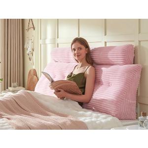 Headboard Wedge Pillow + A Long Neck Roll Pillow Body Pillow，Large Headboard Pillow with Removable Cover (Pink, King：76x8x20 inches)