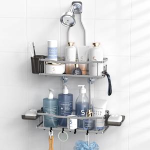 Hanging Shower Caddy Bathroom Organizer: Rustproof Shower Shelf Racks Over Shower Head - No Drilling Inside Bath Shower Rack Shelves Over Showerhead for Shampoo with Soap Holder Silver Hanging Shower Caddy Bathroom Organizer: Rustproof Shower Shelf Racks Over Shower Head - No Drilling Inside Bath Shower Rack Shelves Over Showerhead for Shampoo with Soap Holder Silver