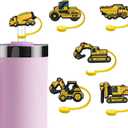 6 PCS Designed for 0.4 in/10 mm Stanley Straw Covers for 30&40 Oz Tumblers.Cute Silicone Straw Caps in Various Shapes, Engineering Vehicle