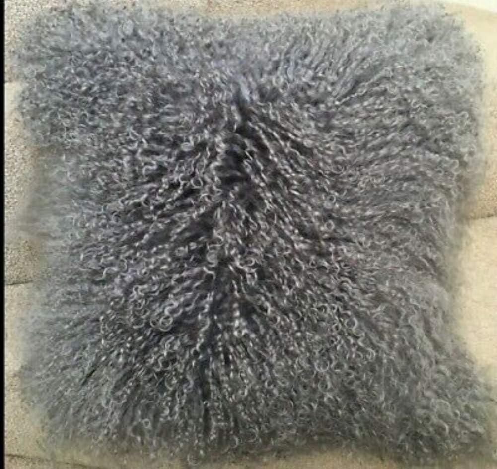 Mongolian Lamb Fur Throw Pillow Cover (16'' x 16'', Gray) Real Fur Decorative Cushion Cover Pillow Case for Living Room Bedroom