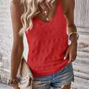 Allimy Womens Pointelle Knit Top V Neck Strappy Tank Tops Summer Sleeveless Blouses Shirts Tops (XS)