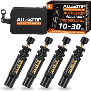 ALL-TOP Adjustable Auto-Stop Tire Deflator Valve Kit (10-30 PSI) 4 PCS Screw-on Tyre Air Down Tool for Offroad 4x4 (with 5 Valve caps)