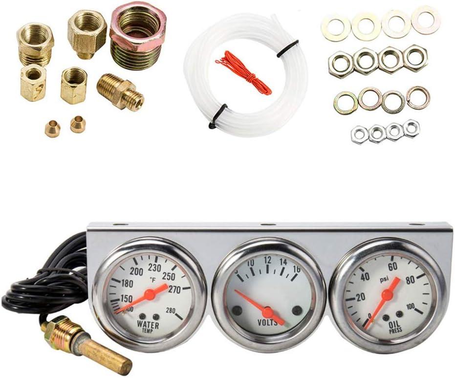 3 in 1 Car Oil Volt Water Gauge Kit - Universal Chrome 3-Gauge - Illuminated - Oil Pressure, Voltage, Water Temperature (Three in One)