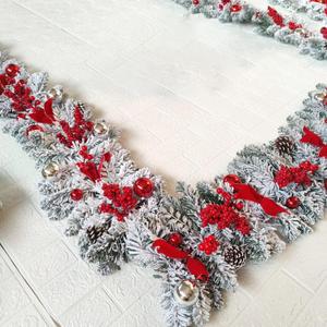 Braiton Christmas Wreaths Decoration for Front Door, Wall Hanging Christmas Snowball Red Berry Pine Cone Garland Ornament for Xmas Party Indoors and Outdoors Home Decor (2PCSx 1.5M Rattan, Red)