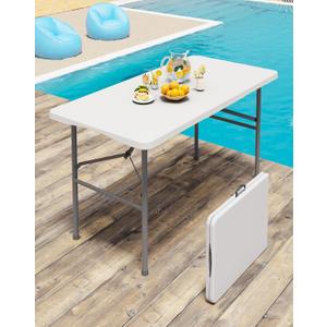 4FT White Folding Table for Outdoor, 4 Foot Picnic Tables No Assembly Required Portable, White Foldable Table for Camping, Parties, Meeting, Events, Wedding, BBQ, with Carrying Handle