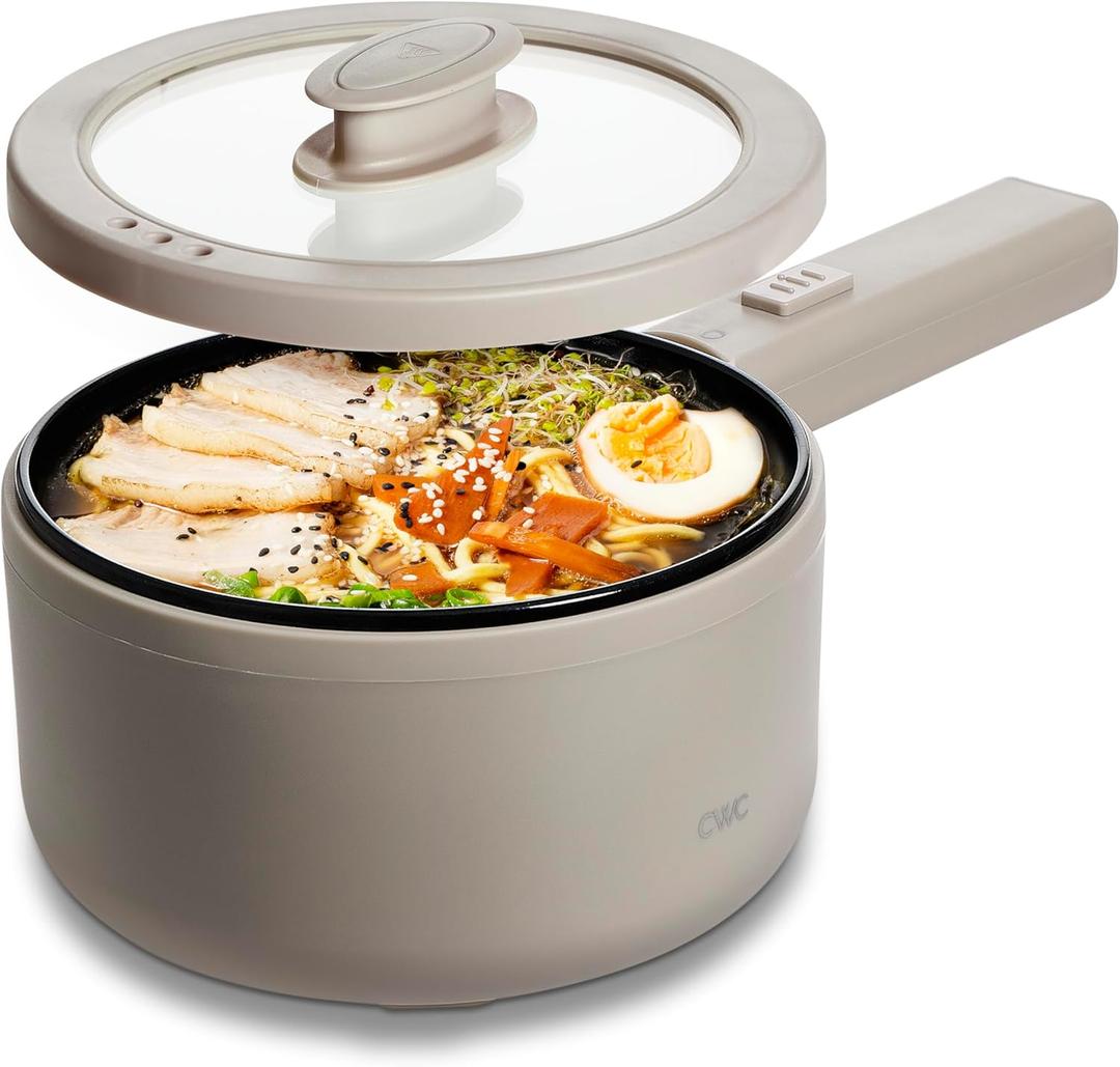 COOK WITH COLOR Electric Hot Pot, 1.6L Mini Cooker, 700W Power, Non-Stick Surface, Thermal Cut-Out Protection, Perfect for Rice, Noodles, Soups, Stews, Dorms, Apartments, and Small Kitchens, Goat/Mink